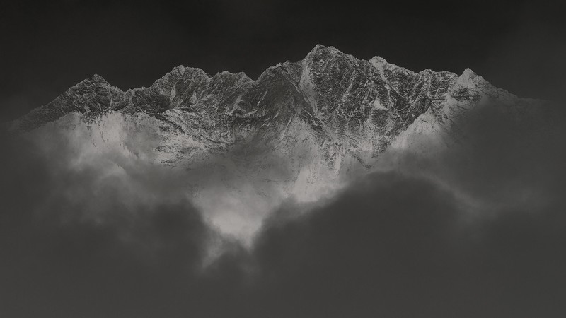 clouds, mountains, nature, inverted, monochrome