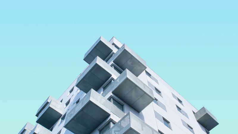 facade, building, sky, minimalism, blue, 4k