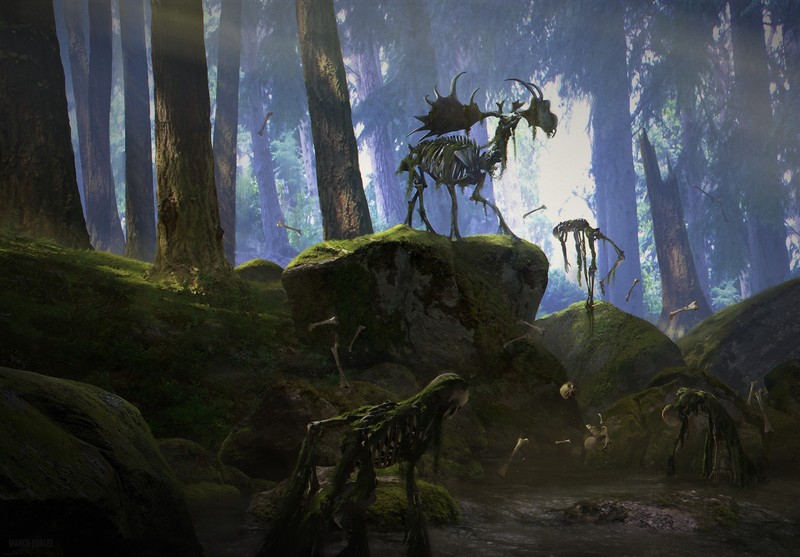 Marco Gorlei, digital, elk, nature, forest, skeleton