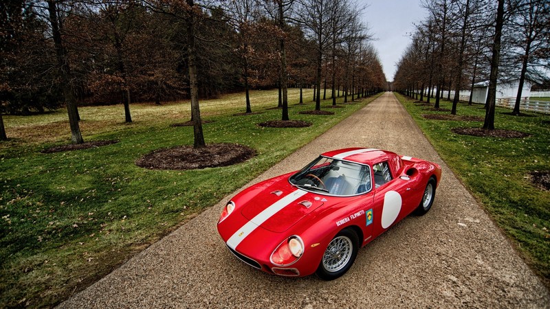 1964 Ferrari 250 LM, Ferrari, red cars, supercars, road, trees, grass, sky, nature, photography, fence, building