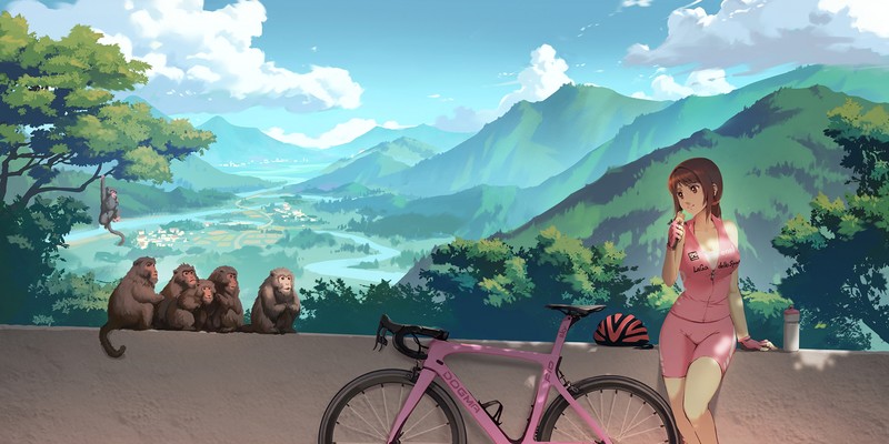 bicycle, brown eyes, brunette, food, ponytail, shorts, tight clothing, Bike shorts