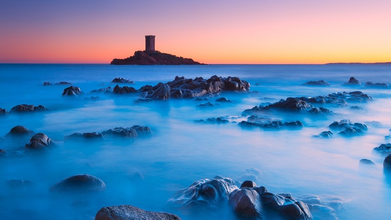 nature, landscape, sunset, rocks, long exposure, sky, island, France