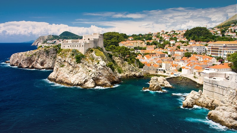 nature, landscape, house, town, rocks, pier, clouds, mountains, sea, trees, sky, Adriatic Sea, Dalmatian, Croatia, Dubrovnik