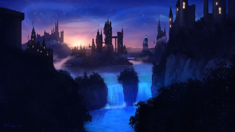 castle, digital, river