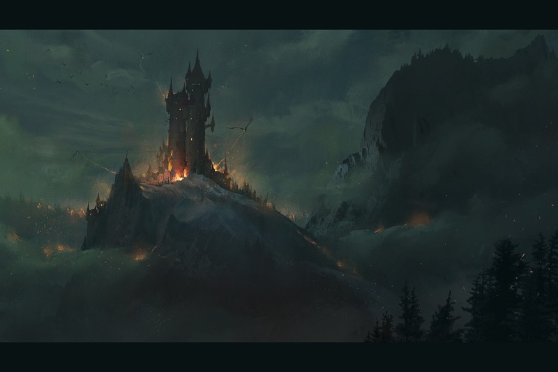 castle, dark, fantasy art, artwork