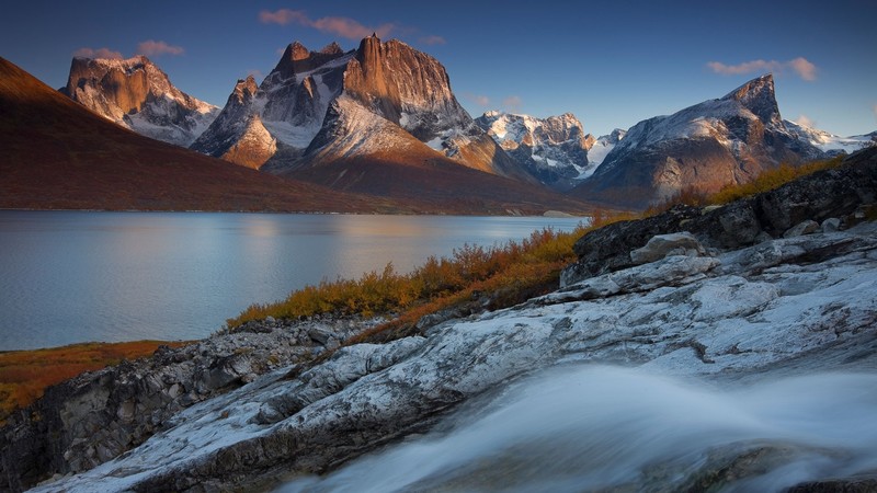 nature, landscape, mountains, snowy mountain, fall, lake, clouds, sky, glacier, Greenland, Tasermiut Fjord