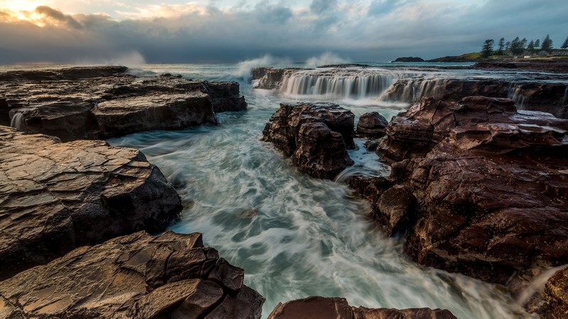 nature, landscape, rocks, clouds, long exposure, water, sunset, horizon, Australia, coast