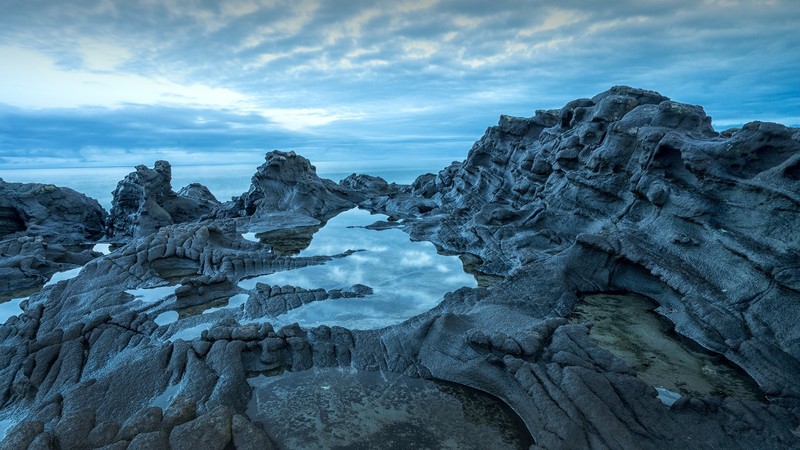 nature, landscape, rocks, water, horizon, clouds, sky, sunrise, reflection, volcano, Naikoon Provincial Park, British Columbia, Canada