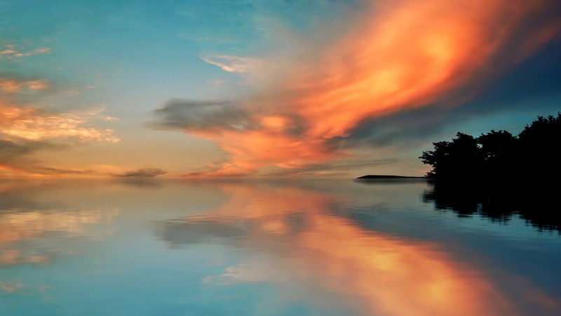 nature, landscape, clouds, sky, trees, sea, water ripples, reflection, horizon, Serbia