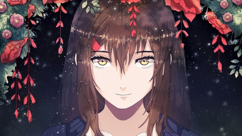 girl, anime, smile, sweet, flowers, 4k