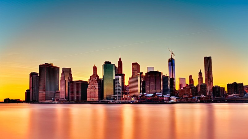 USA, New York City, ocean view, skyscraper, sky, evening