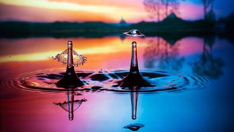 water drops, macro, depth of field, water, photography, sunset