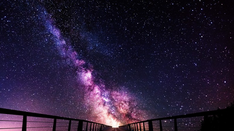 Milky Way, stars, path, trees, night, lights, France