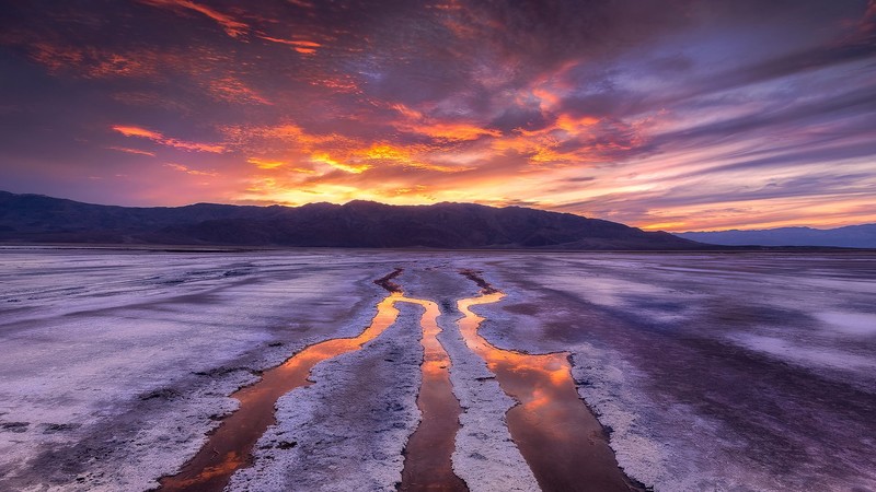 nature, landscape, sky, clouds, mountains, sunset, Death Valley, California, USA, water, reflection
