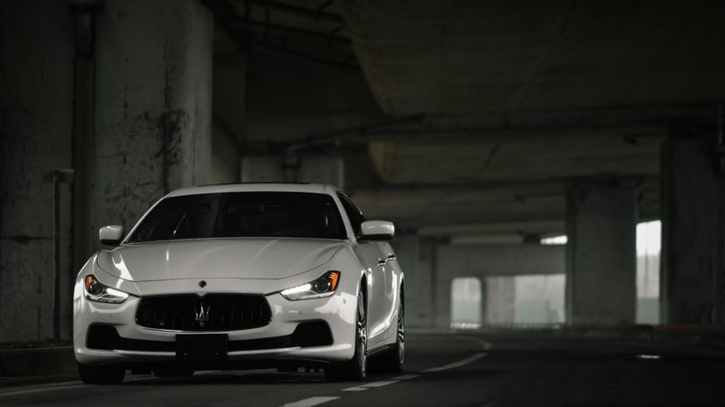 maserati ghibli, maserati, white, front view, movement, 4k