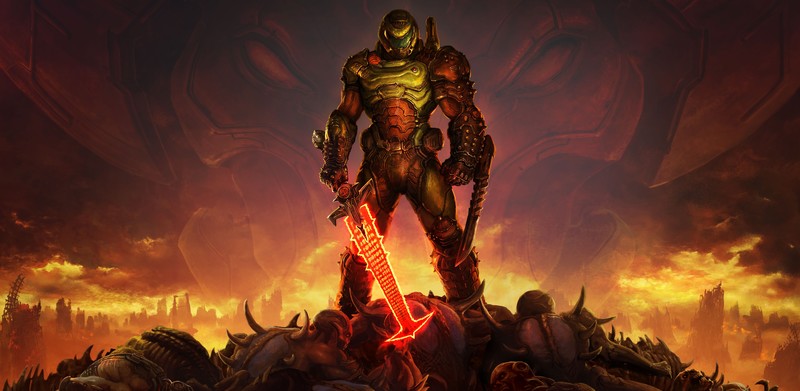 DOOM Eternal, Doom Slayers Club, video game art, video games, Doom (game), Armored, sword, apocalyptic