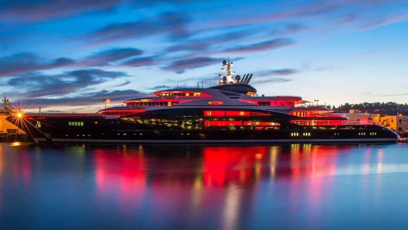 ship, sea, water, clouds, sky, lights, evening, yacht