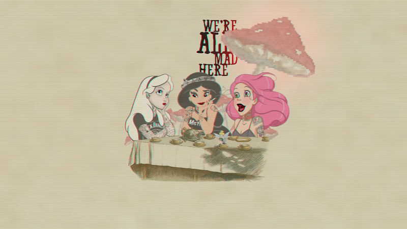 Alice, Alice in Wonderland, Aladdin, mushroom, vintage, Disney