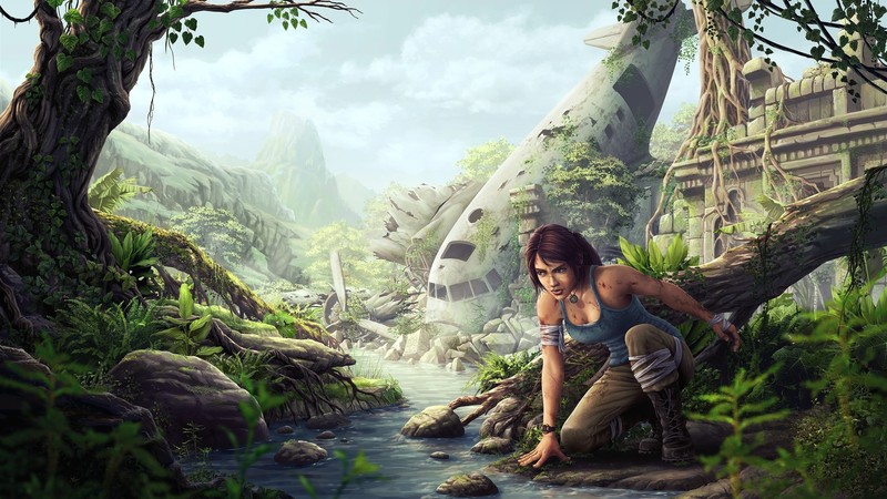 Tomb Raider, Lara Croft, video games, nature, video game girls, video game art, aircraft, wreck