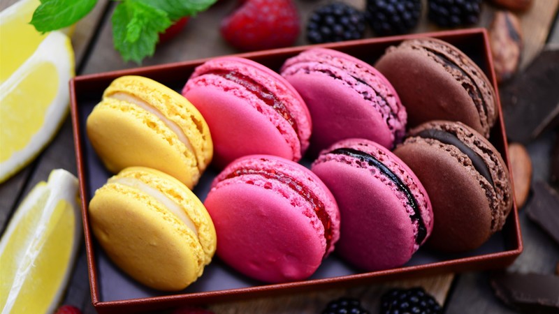 Macarons, food, cookies, sweets, colorful, pink