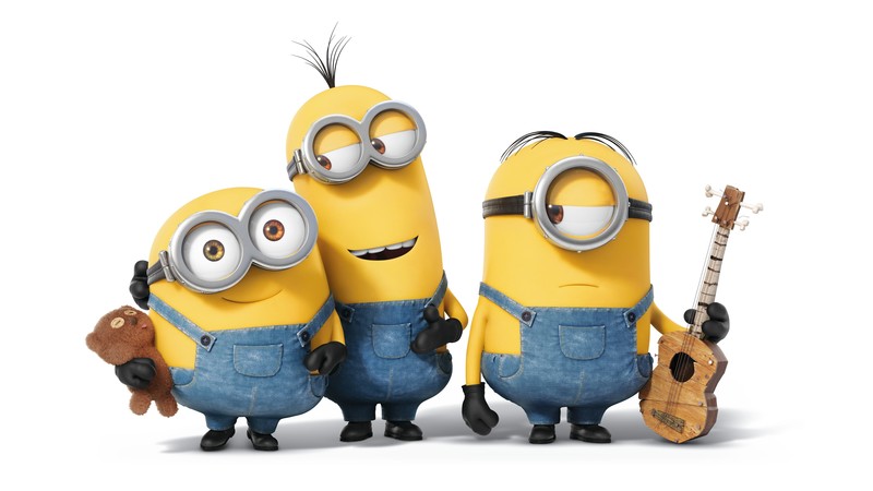 minions, white background, humor, movies, animated movies, guitar