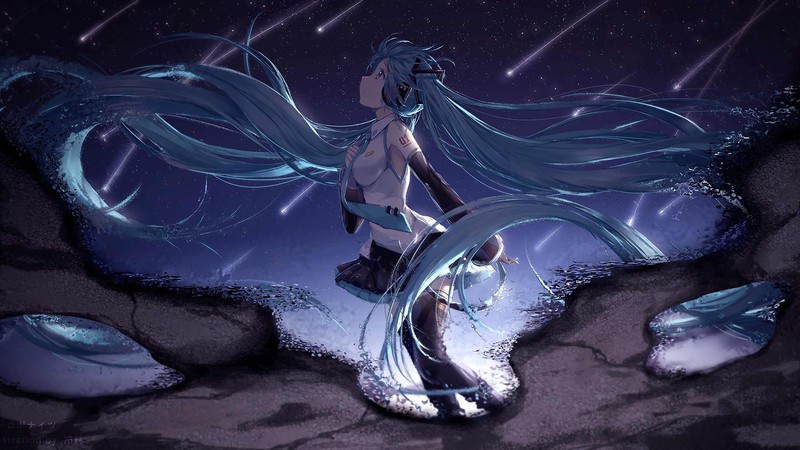 anime, anime girls, stars, Hatsune Miku, blue hair, long hair