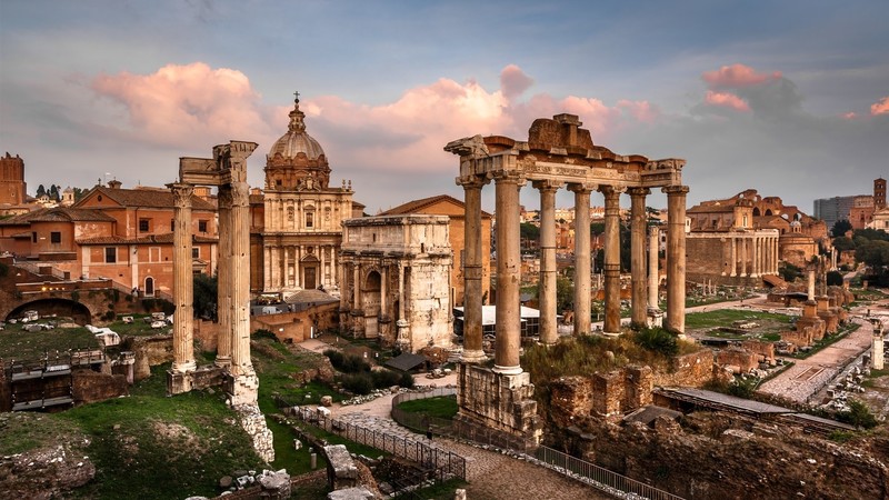 Italy, architecture, ruins, sky, clouds, building, stones, Rome, Ancient Rome