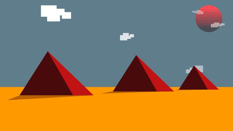 digital art, minimalism, pyramid, clouds, Sun, desert