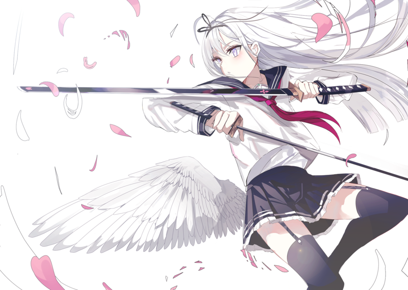 anime, anime girls, digital art, artwork, 2D, portrait, fantasy girl, miniskirt, sword, stockings