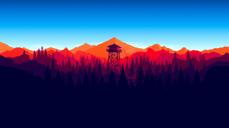 Firewatch, video game art, minimalism, simple, rain, forest, tower ...