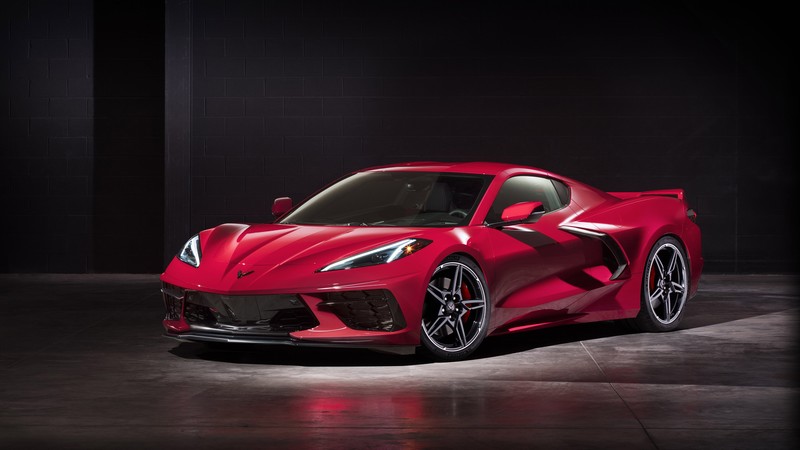 Chevrolet Corvette Stingray, car, vehicle, spotlights, red cars, Chevrolet Corvette, Corvette, Chevrolet Corvette C8