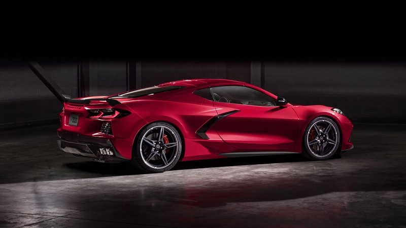Chevrolet Corvette Stingray, car, vehicle, spotlights, red cars, Chevrolet Corvette, Corvette, Chevrolet Corvette C8
