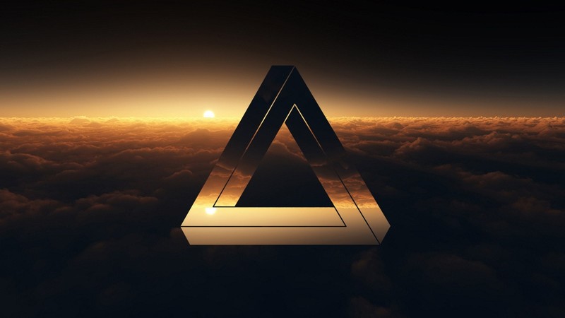 Penrose triangle, clouds, sun rays
