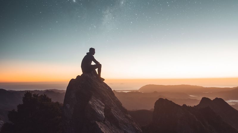 silhouette, rocks, starry sky, milky way, 4k