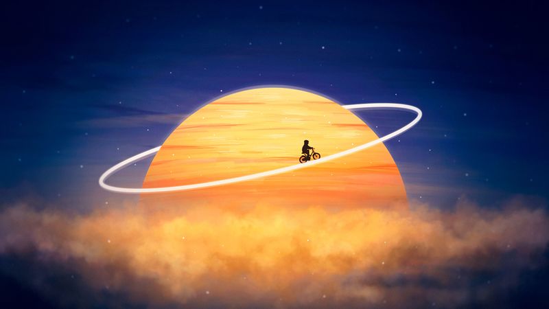 silhouette, planet, orbit, cyclist, photoshop, fantasy, 4k