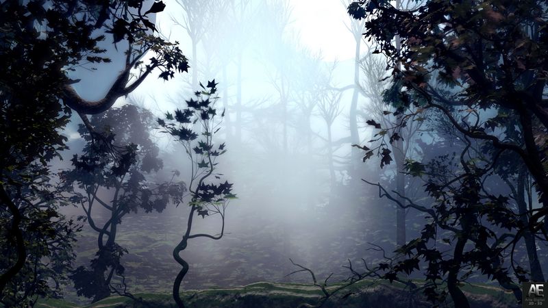 trees, fog, art, forest, 4k