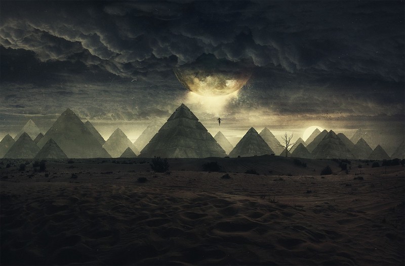 landscape, Photoshop, desert, surreal, fantasy art, pyramid, photo manipulation