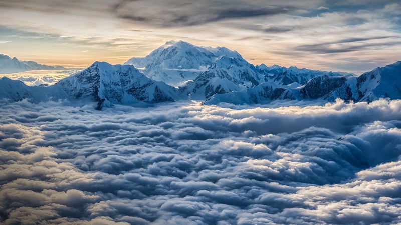 clouds, sky, mountains, snowy mountain, horizon, Mount Logan, Yukon, Canada, Kluane National Park and Reserve