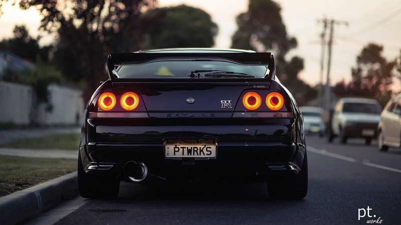 Nissan Skyline GT-R R33, Nissan Skyline, Nissan, Japanese cars, JDM, purple cars, street, car, vehicle, trees, road, sports car, outdoors, taillights