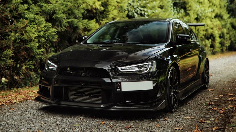 mitsubishi lancer evolution, mitsubishi, black, front view, 4k