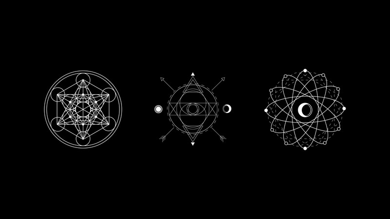 geometry, sacred geometry, minimalism, Moon, eclipse, black background, black