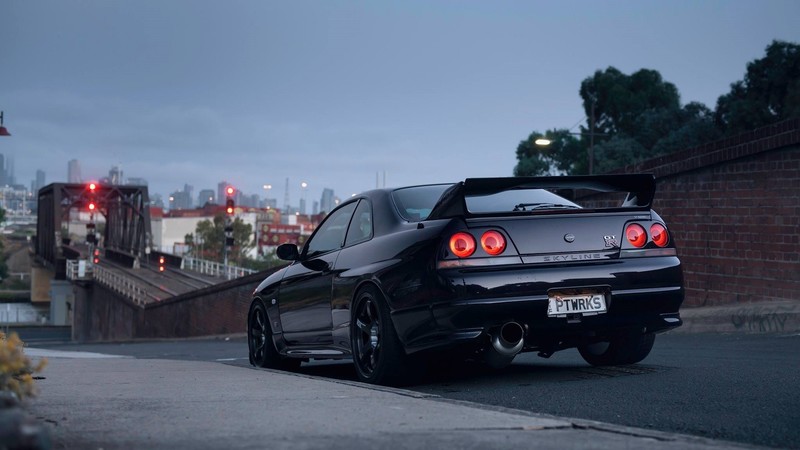 Nissan Skyline GT-R R33, Nissan Skyline GT-R, Nissan Skyline, Nissan, Japanese cars, JDM, sports car, purple cars, street, car, vehicle, railway, outdoors, taillights
