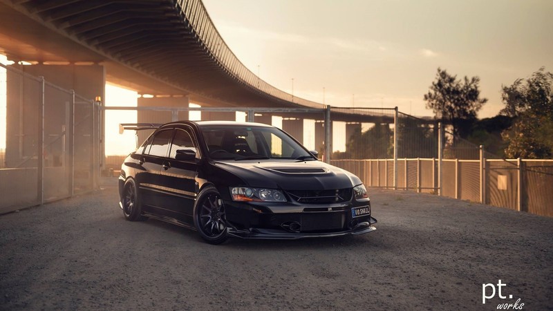 Mitsubishi Lancer Evolution, Mitsubishi, JDM, Japanese cars, black cars, dirt, sunset, sports car, car, vehicle, outdoors