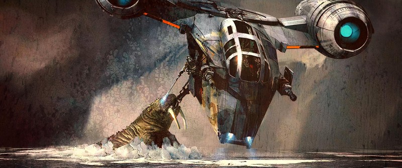 The Mandalorian, Star Wars, Disney, spaceship, desert, digital art, artwork