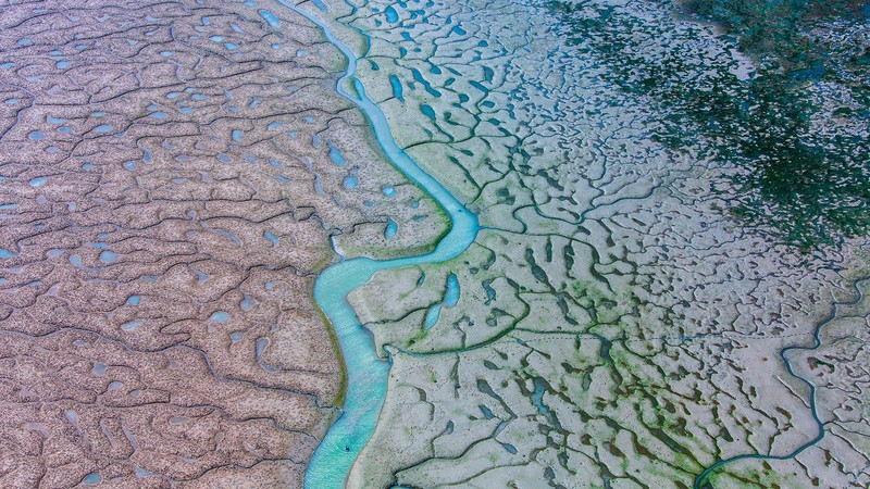 aerial view, drone photo, nature, landscape, river, rafting, Bay of Cádiz, Spain