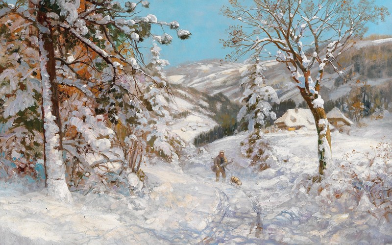 Alois Arnegger, snow, winter, artwork, painting, classic art