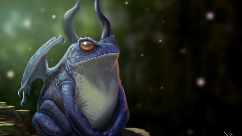 frog, dragon, horns, art, 4k