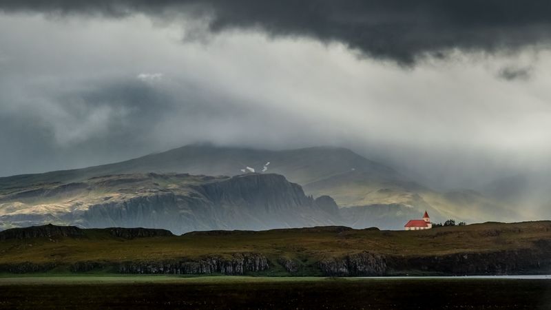 house, mountains, fog, 4k