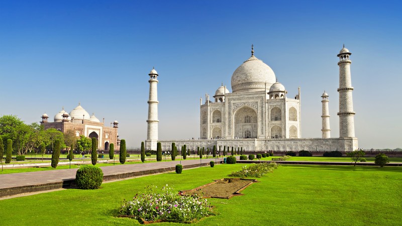 Taj Mahal, building, grass, nature, clear sky, temple, India