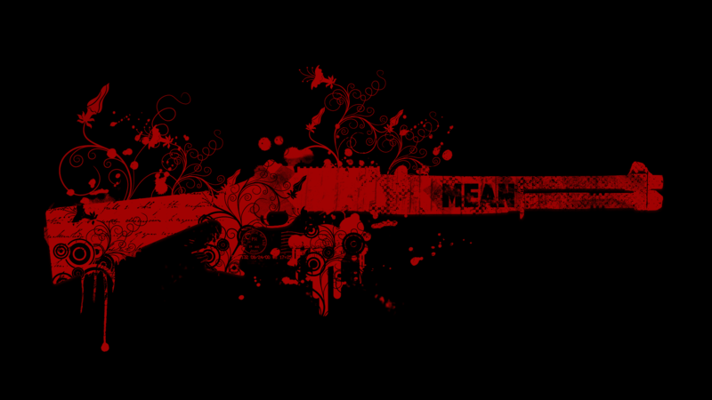 gun, red, text, black background, digital art, shotgun, weapon, simple background